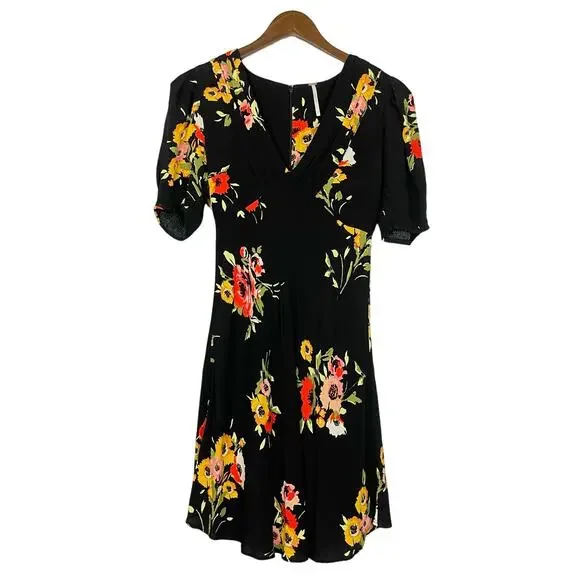 Free People | Neon Garden Black Floral Mini Dress - Picture 3 of 12